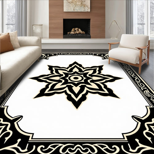 Black and Cream Starburst Medallion Rug