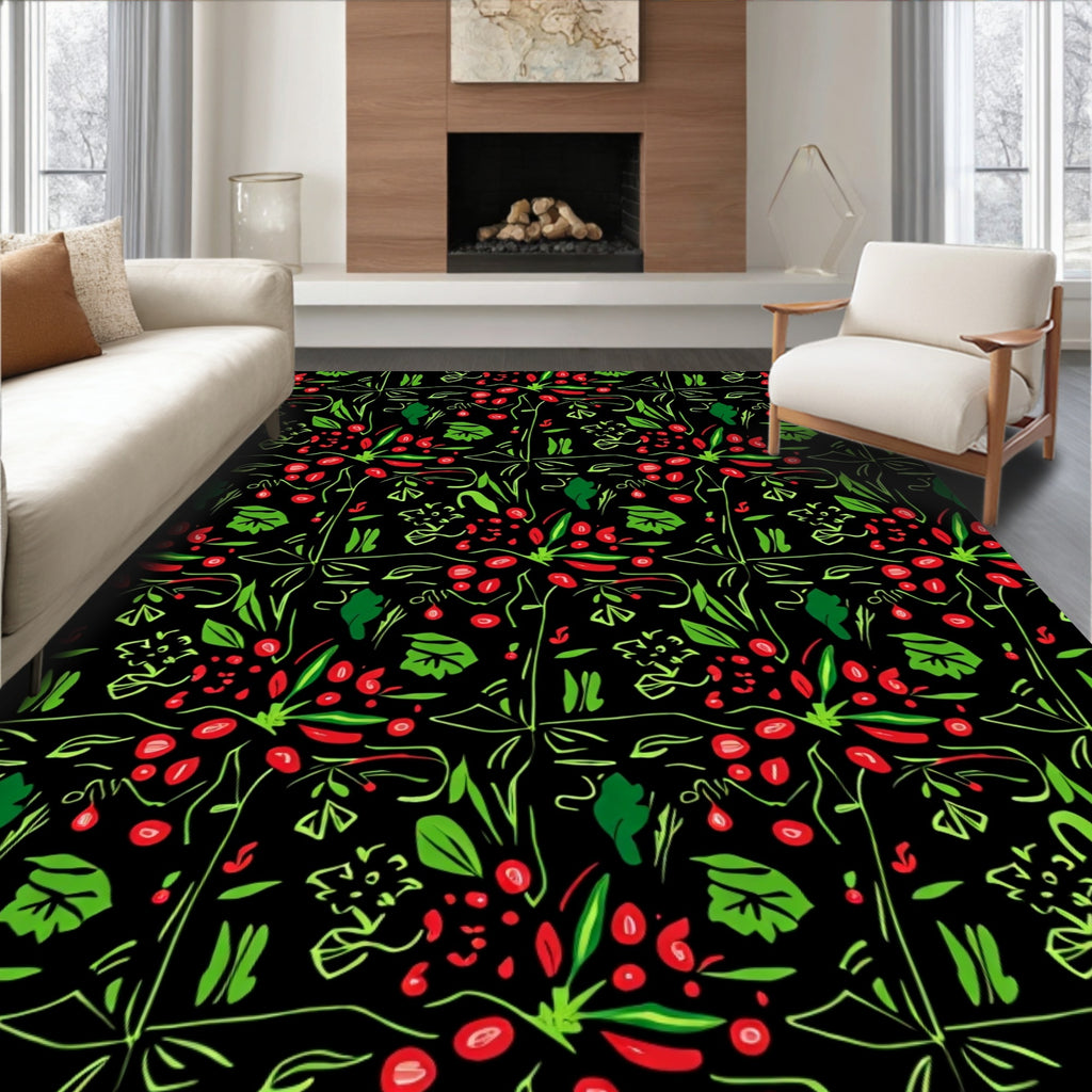 Whimsical Berry and Leaf Collage Rug