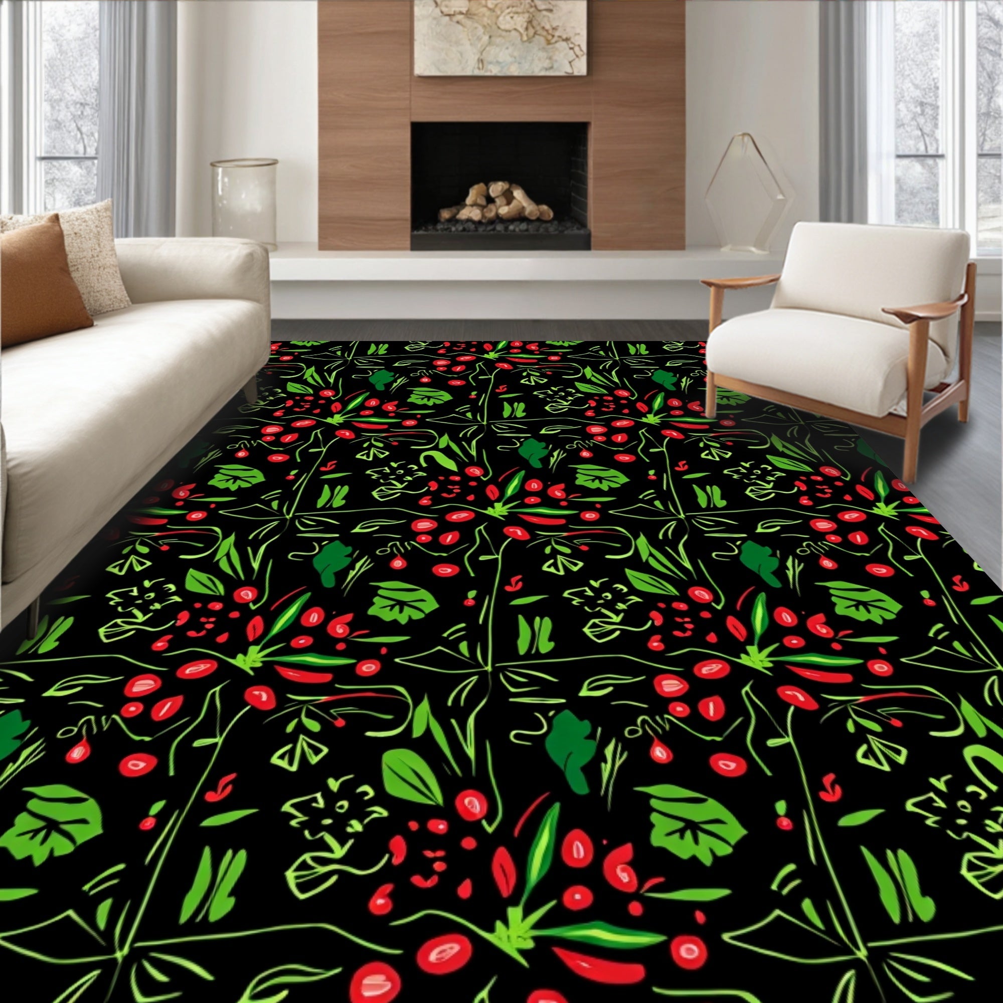 Whimsical Berry and Leaf Collage Rug