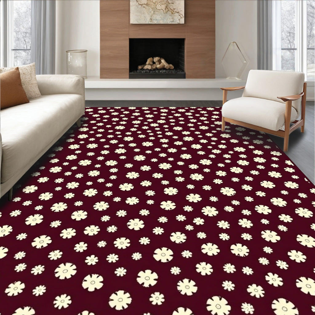 Burgundy Floral Scatter Rug