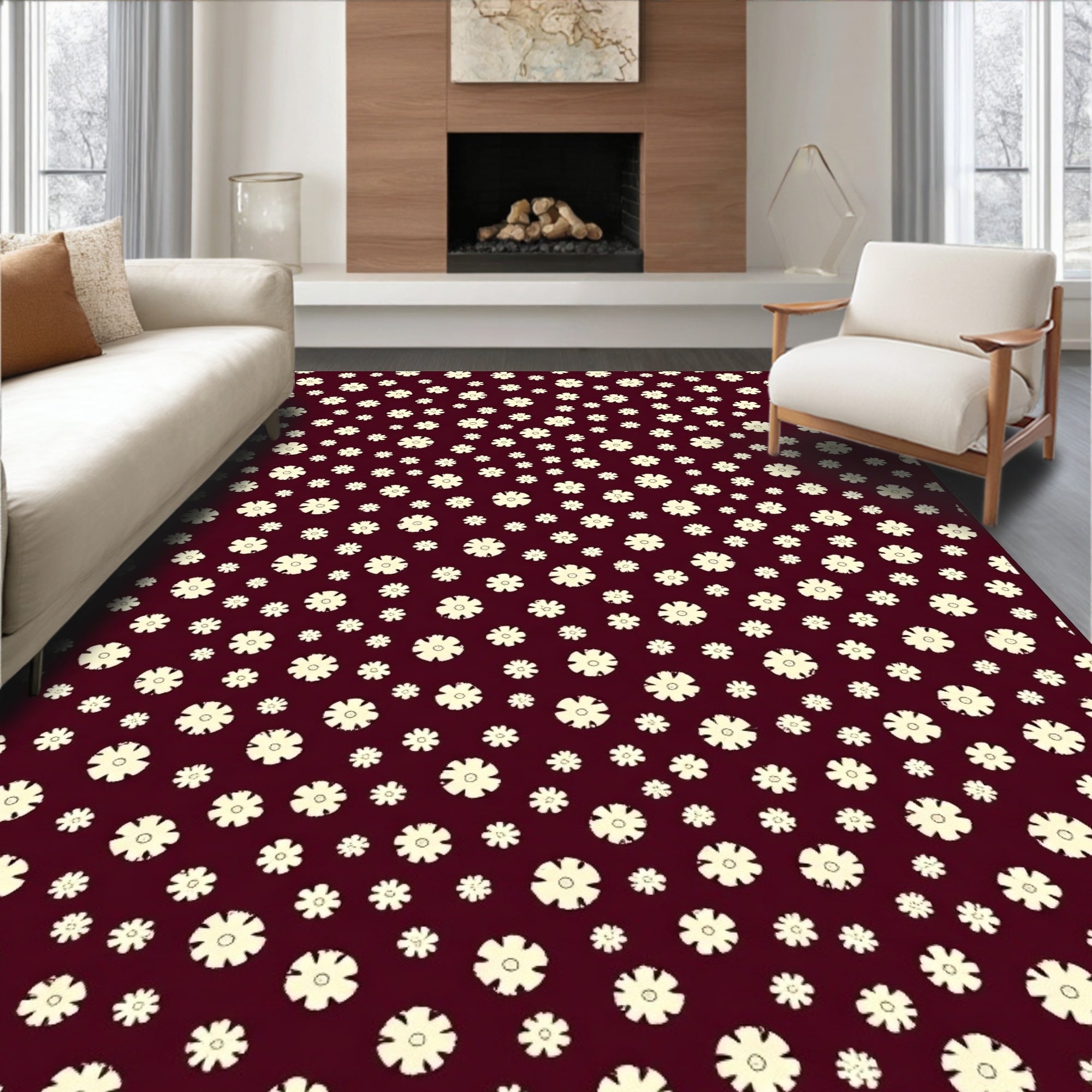 Burgundy Floral Scatter Rug