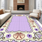 Coastal Lilac Seashell Floral Border Rug