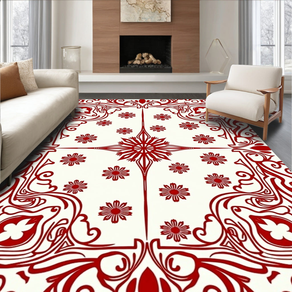 Crimson Floral Court Medallion Rug