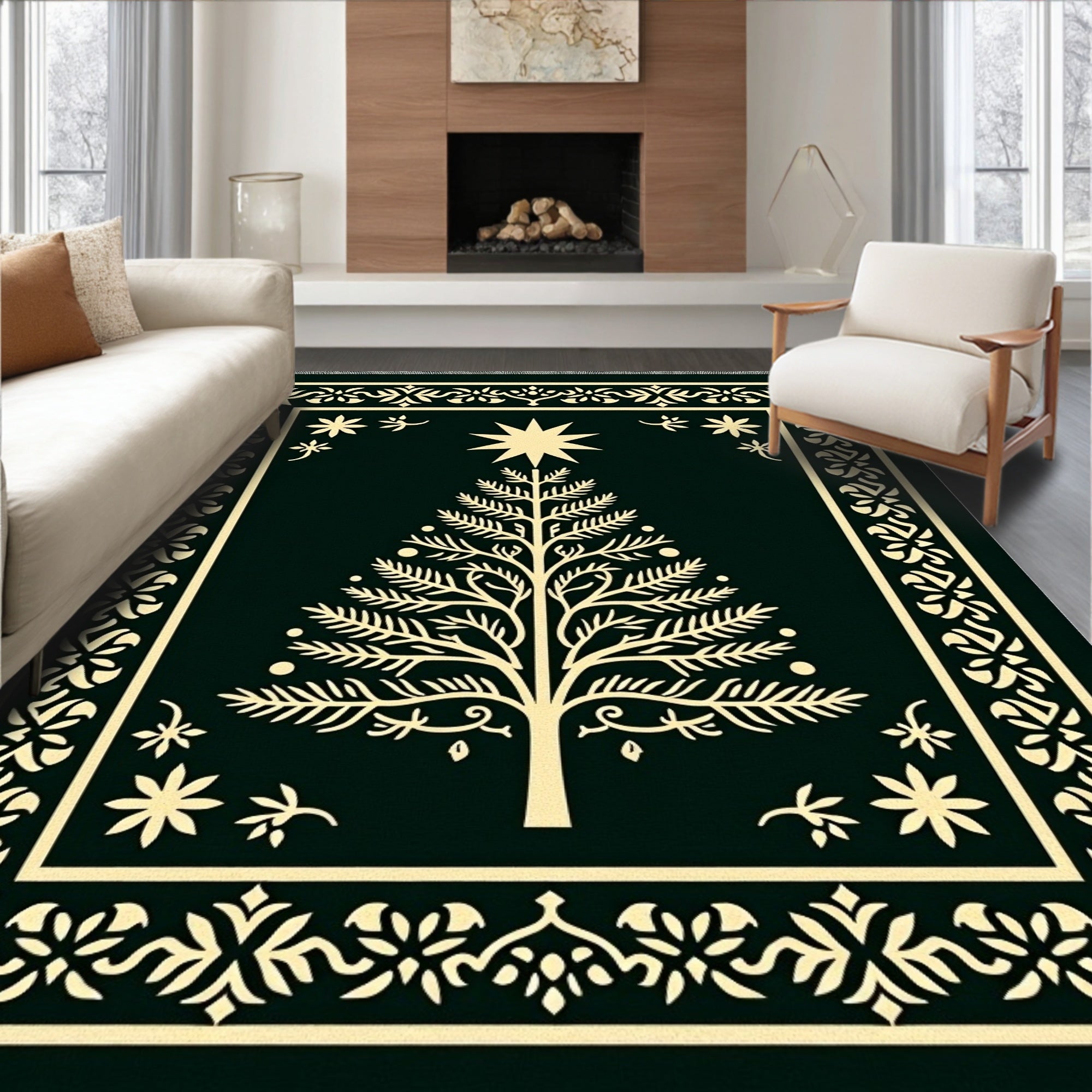 Dark Green Pine Tree Star Rug