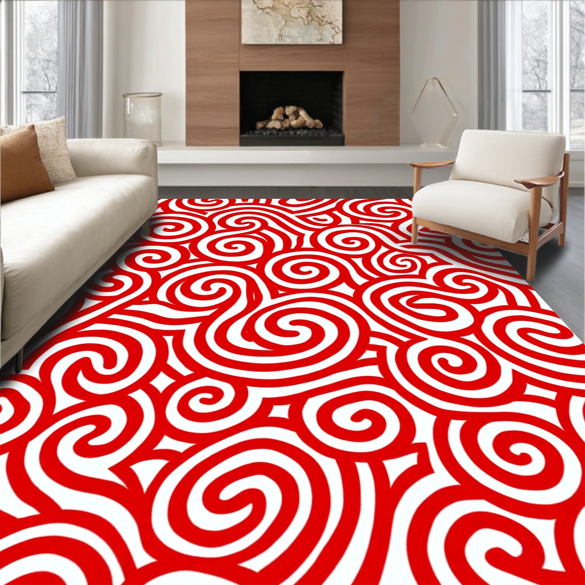 Bold Red Swirl Curlicue Rug