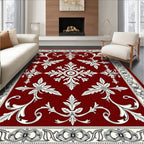 Elegant Deep Red Floral Medallion Rug