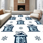 Winter Snowy Village Houses Snowflakes Rug