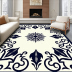 Navy White Ornamental Starburst Floral Rug
