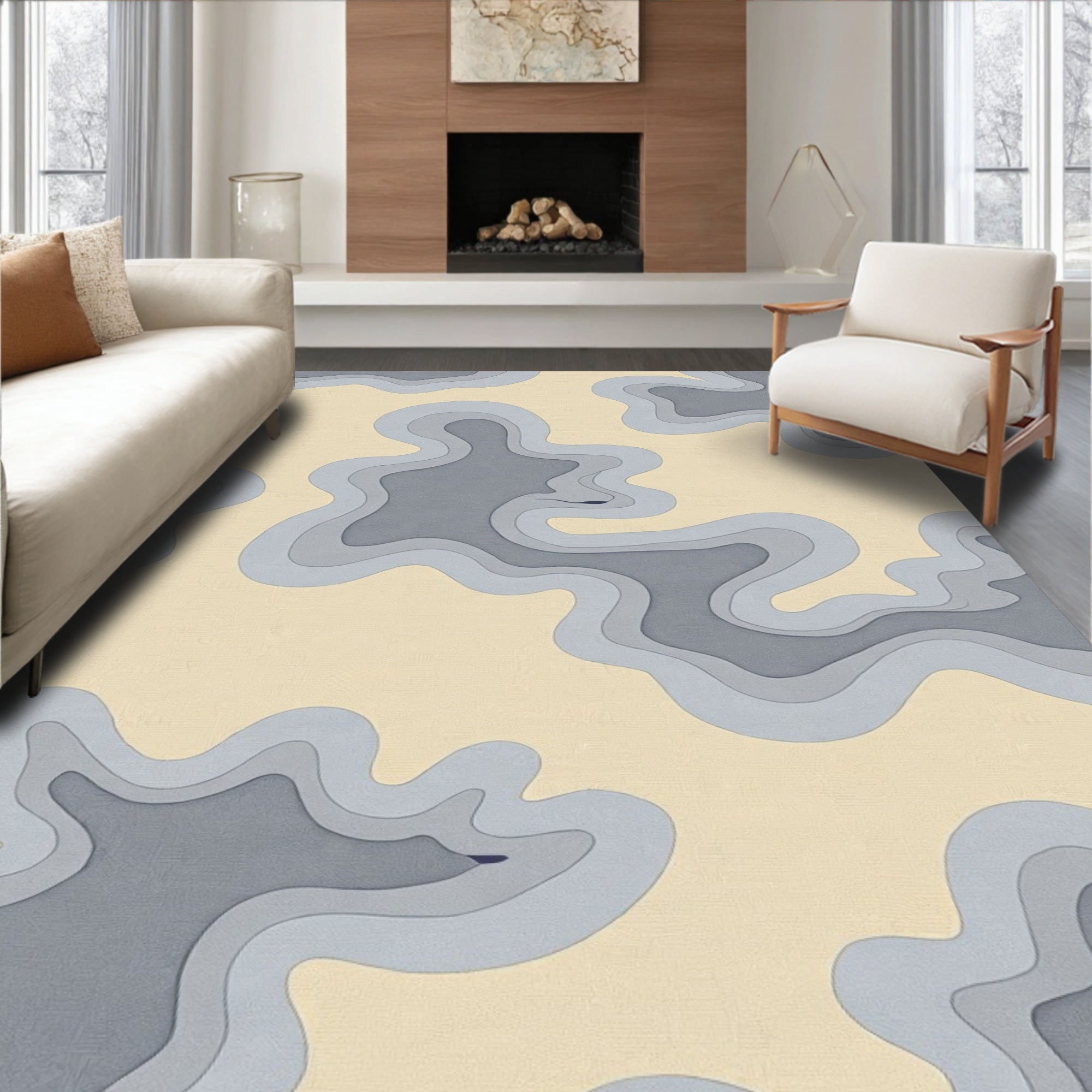 Tonal Gray Abstract Contour Layers Rug