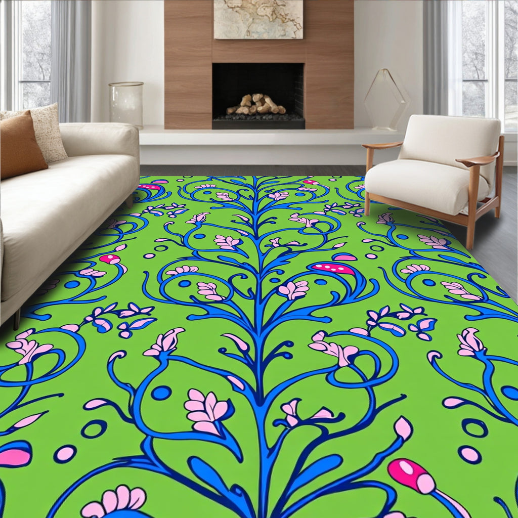 Whimsical Pink Floral Vine Rug