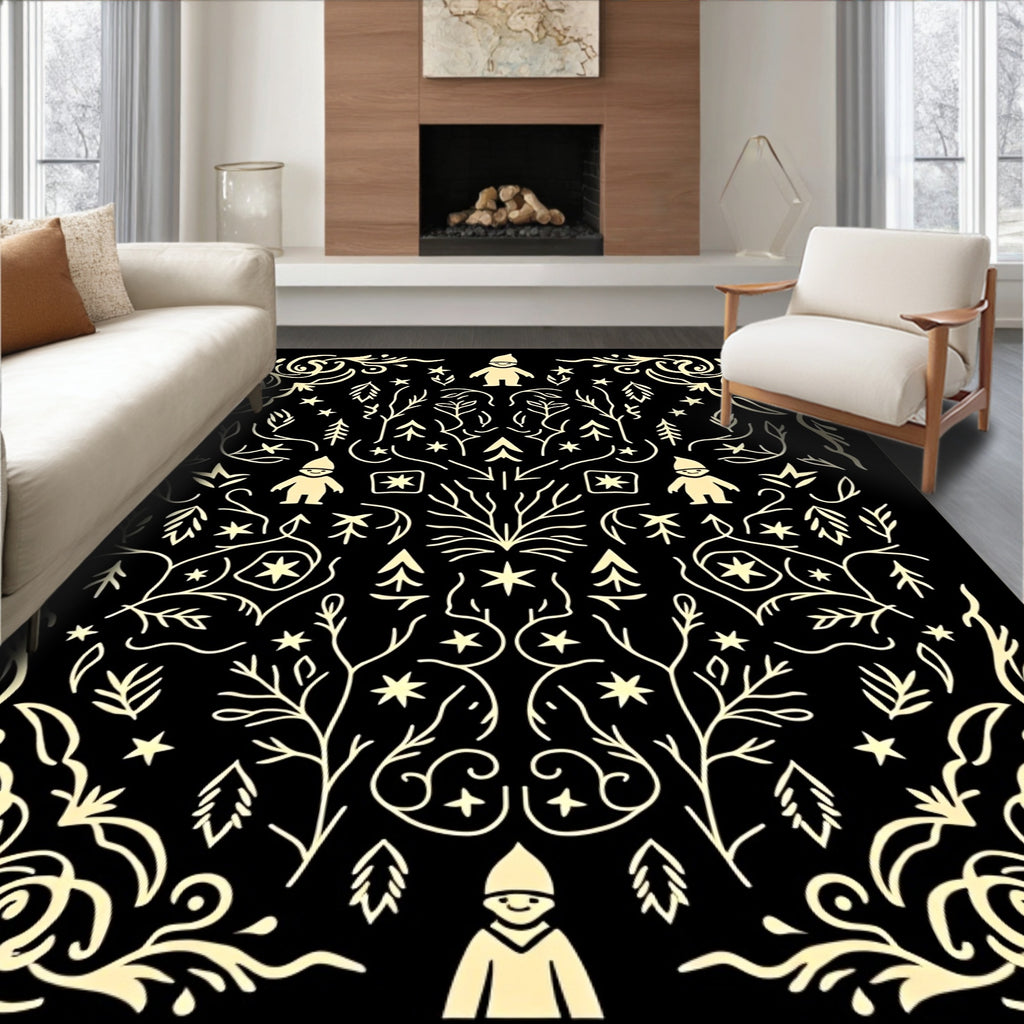 Whimsical Gnome Forest Cream Black Rug