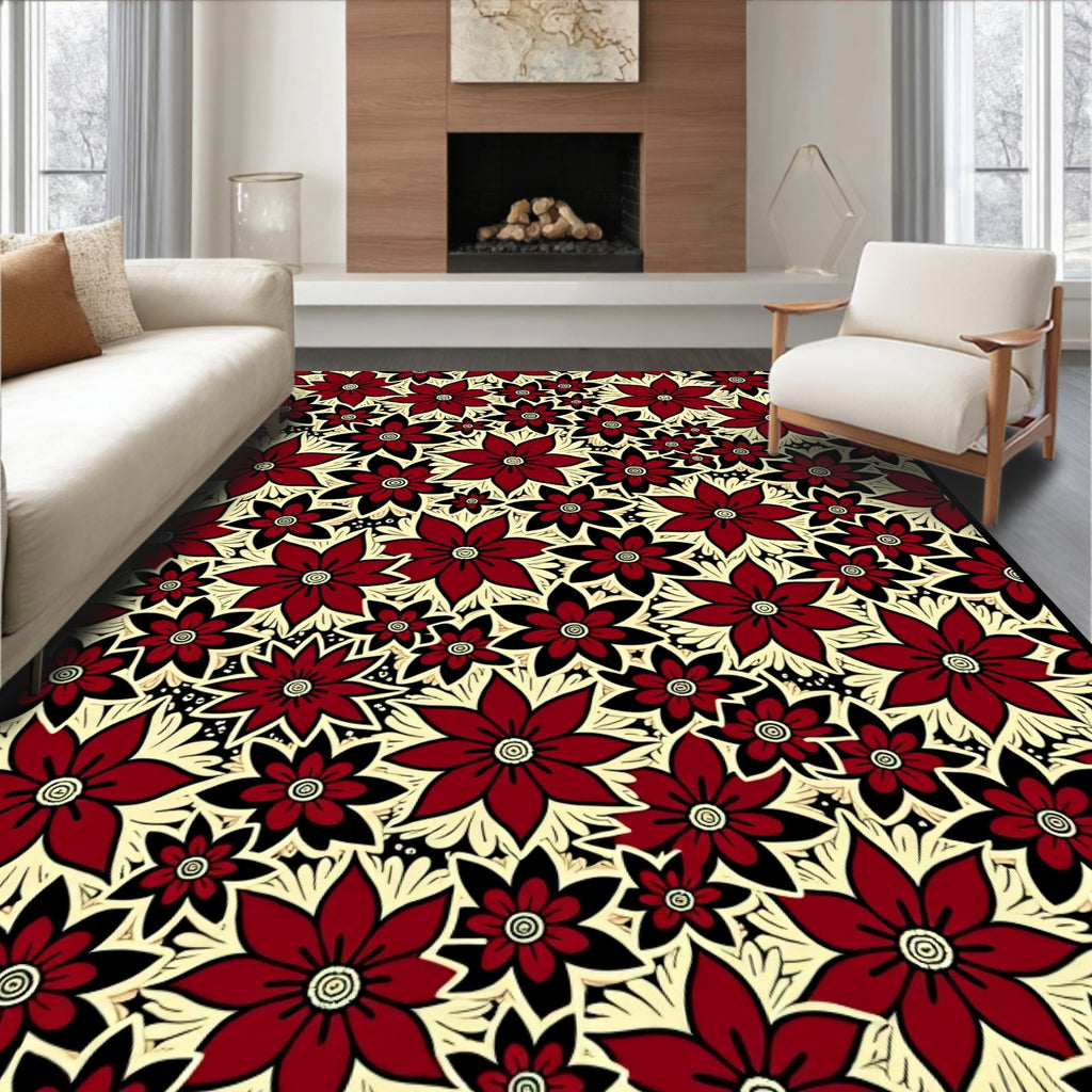 Crimson Floral Filled Backdrop Rug
