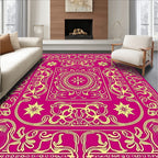 Vibrant Pink and Gold Ornate Medallion Rug