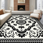 Monochromatic Floral Medallion Scroll Border Rug