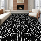 Organic White Swirls Black Textured Rug