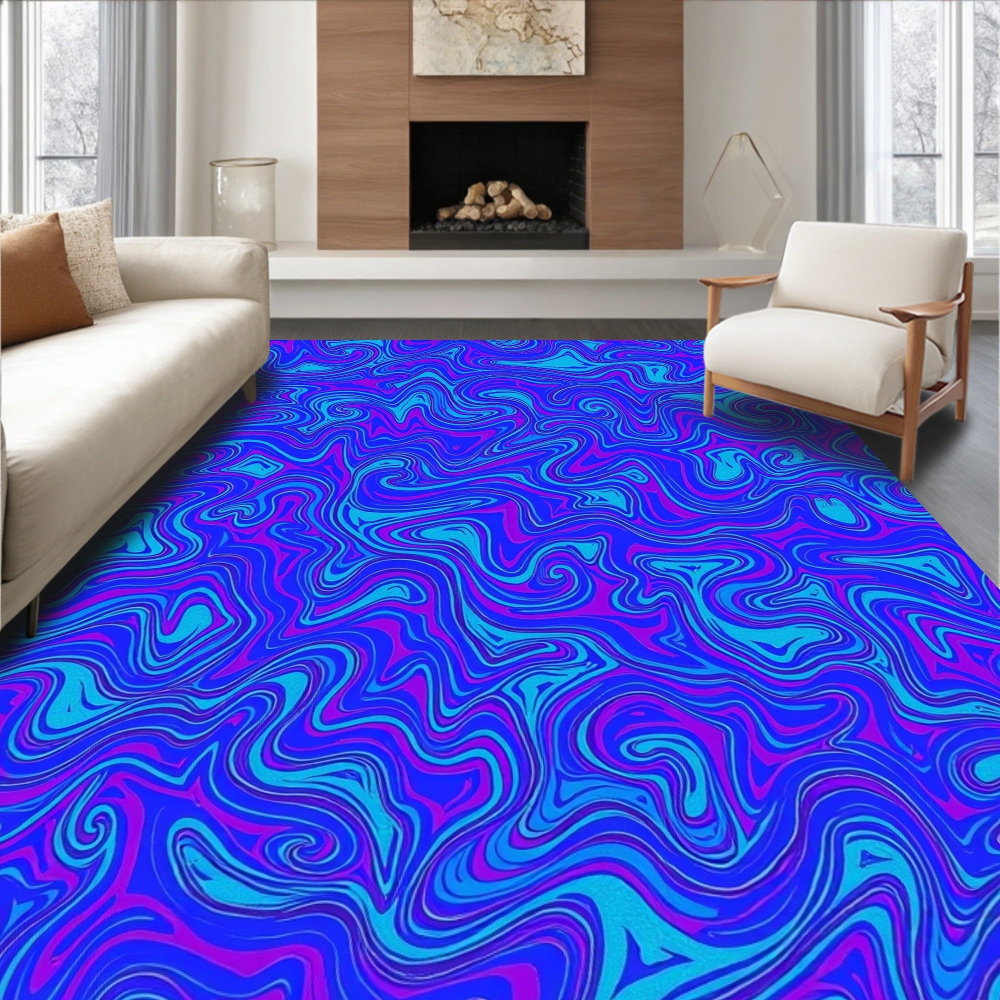 Vivid Blue Purple Swirl Marble Rug