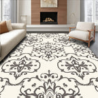 Dark Gray Traditional Damask Scroll Rug