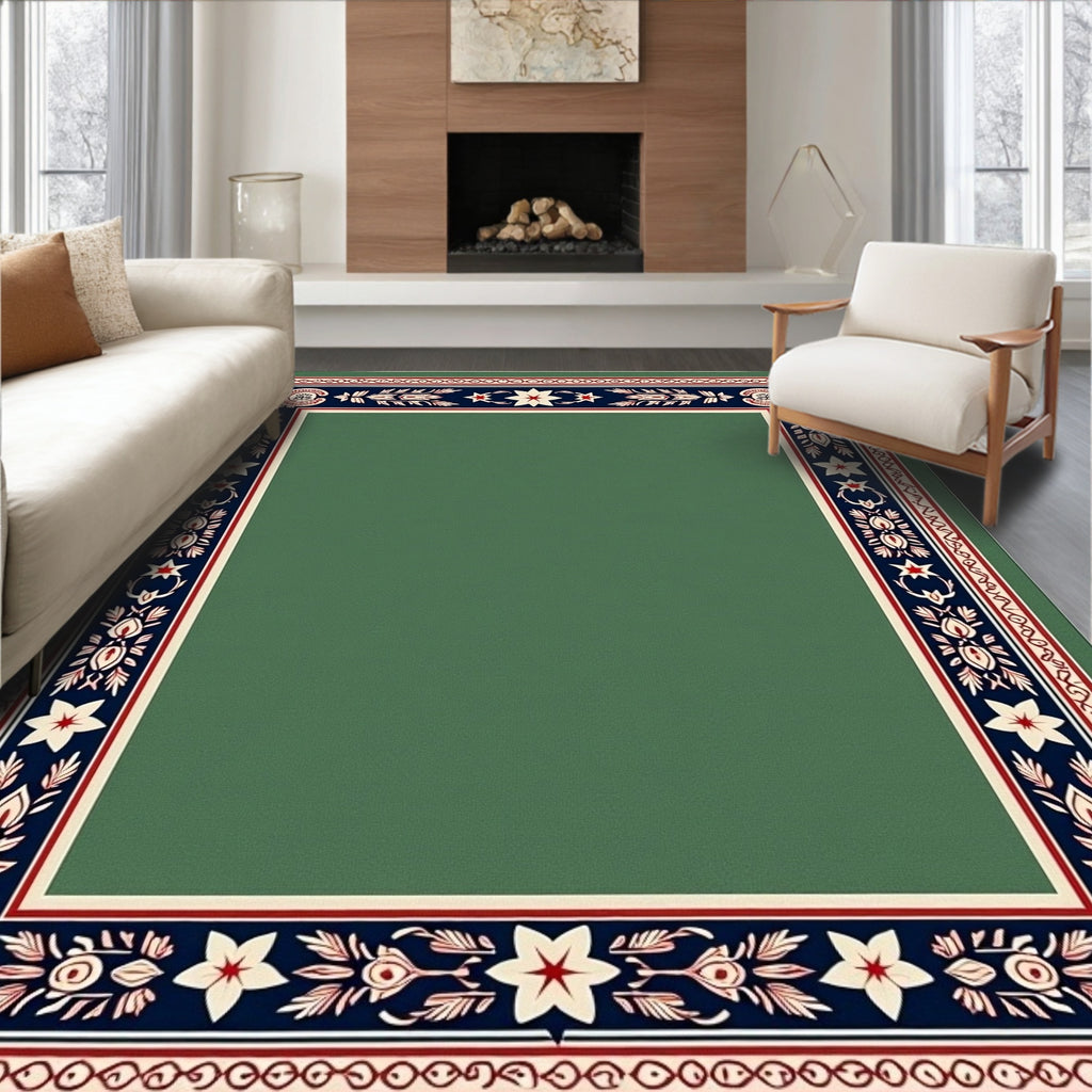 Green Deep Blue Floral Star Medallion Rug