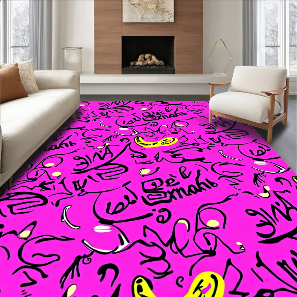 Bold Pink Graffiti Scribble Art Rug