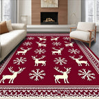 Crimson Reindeer Snowflake Repeating Pattern Rug