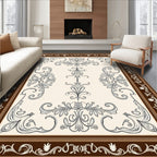 Brown Cream Elaborate Scrollwork Area Rug