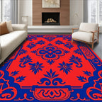 Vibrant Red Blue Floral Medallion Rug