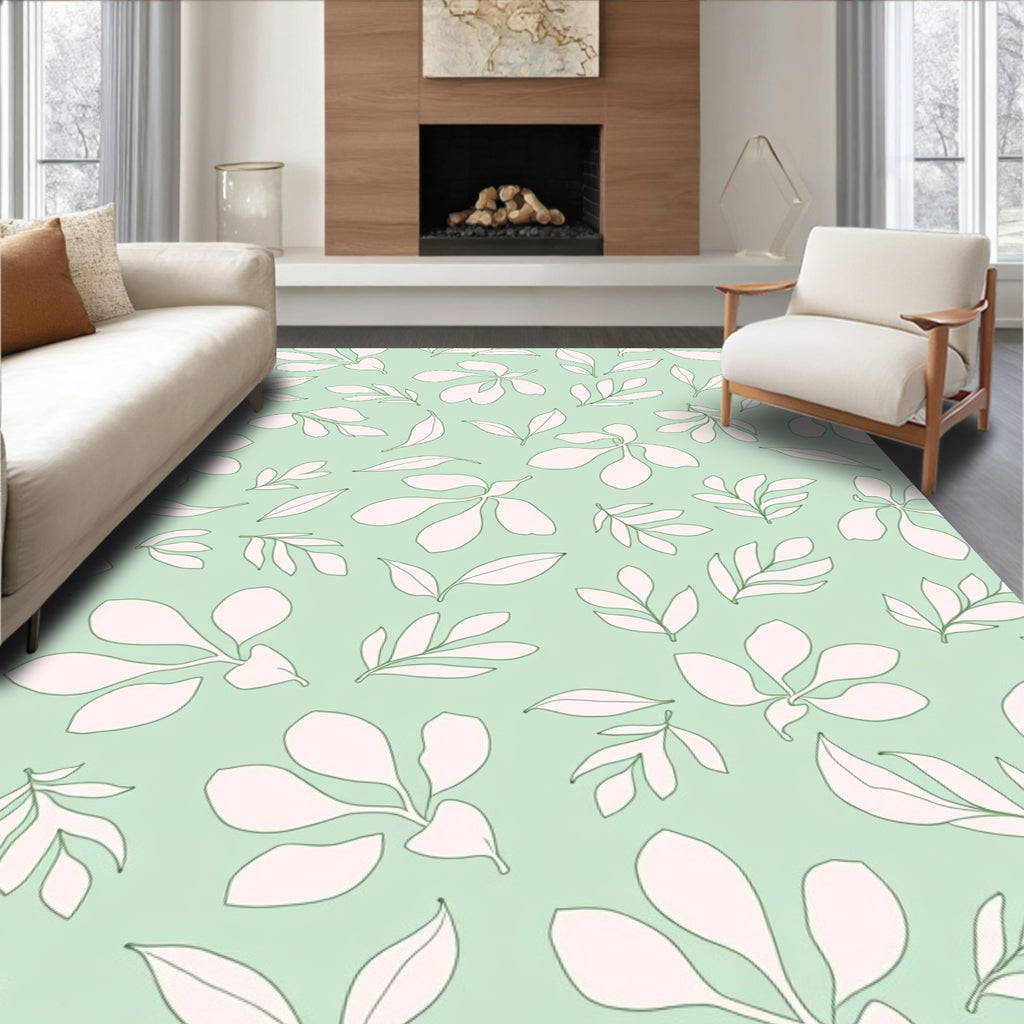 Soft Pink Foliage Mint Background Rug