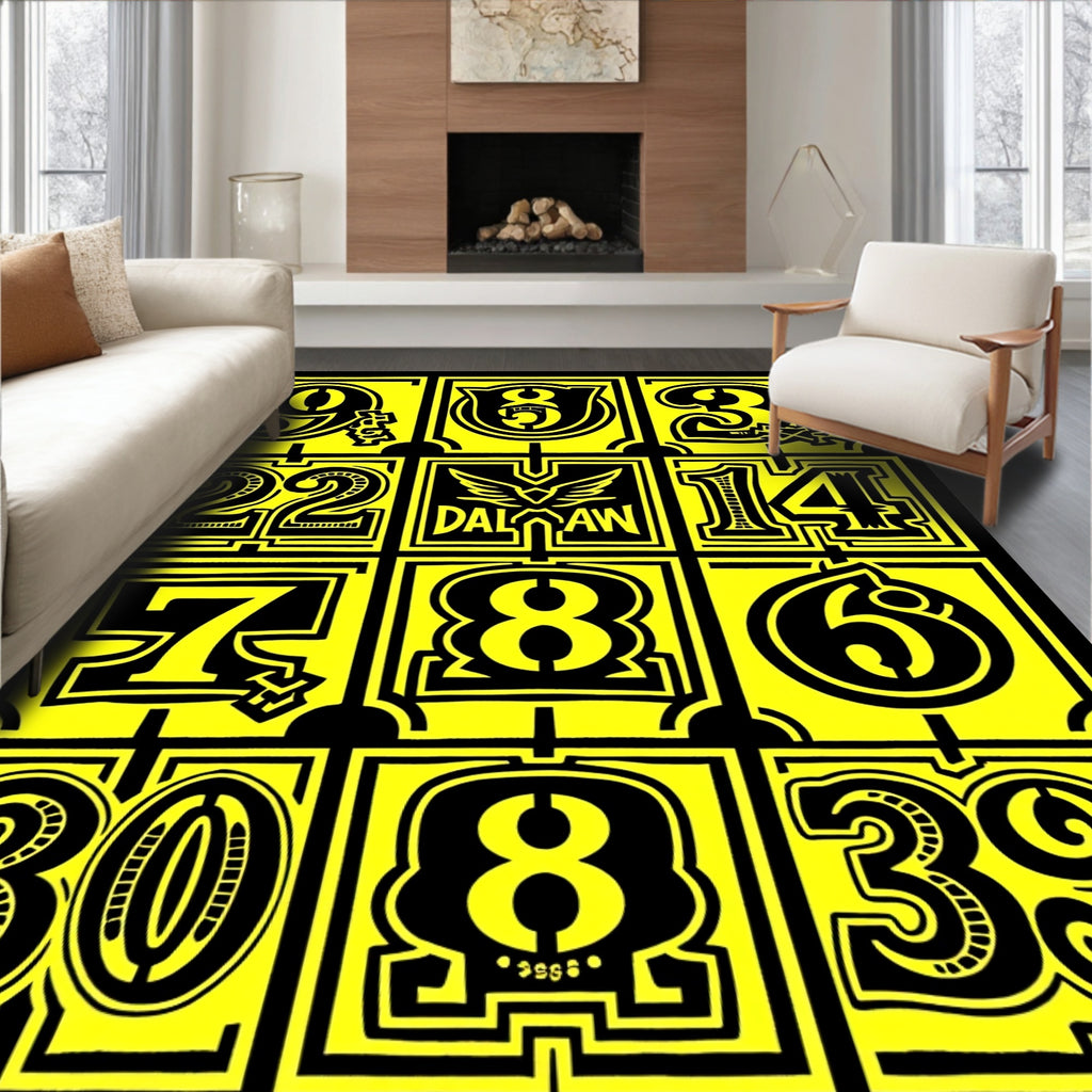 Bold Yellow Number Collage Rug