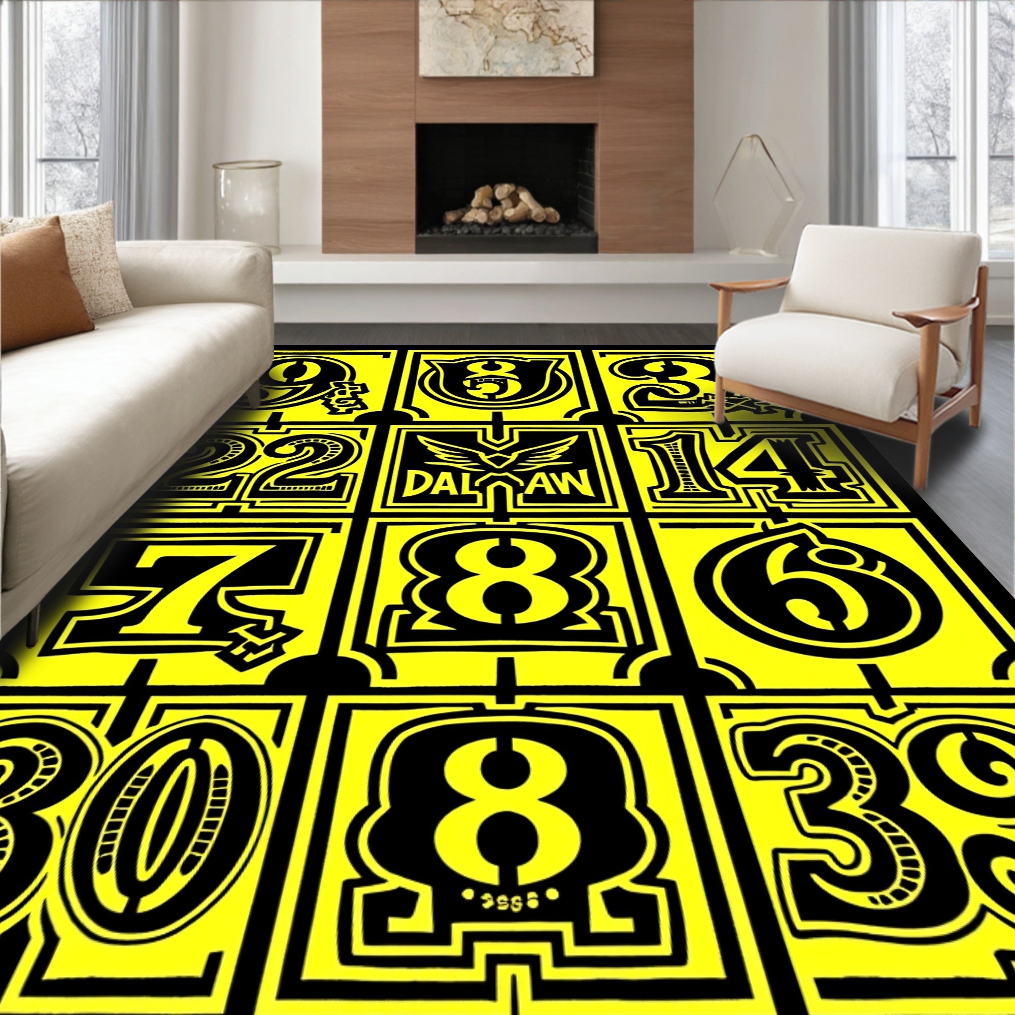 Bold Yellow Number Collage Rug