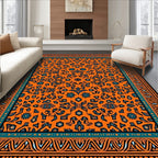 Vibrant Orange Teal Medallion Border Rug