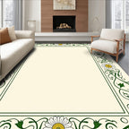 Cream Green Daisy Art Nouveau Border Rug