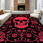 Crimson Skull With Rose Vine Border Rug
