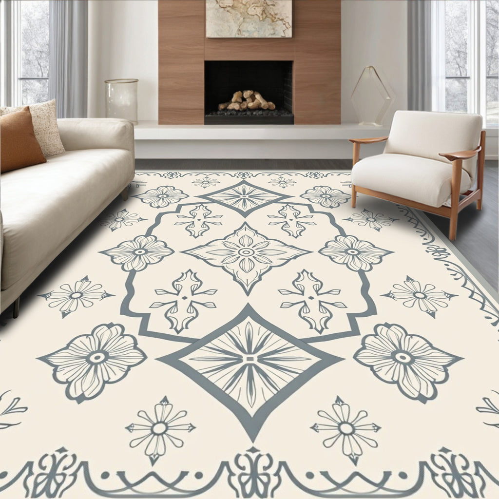 Classic Gray Floral Medallion Symmetry Rug