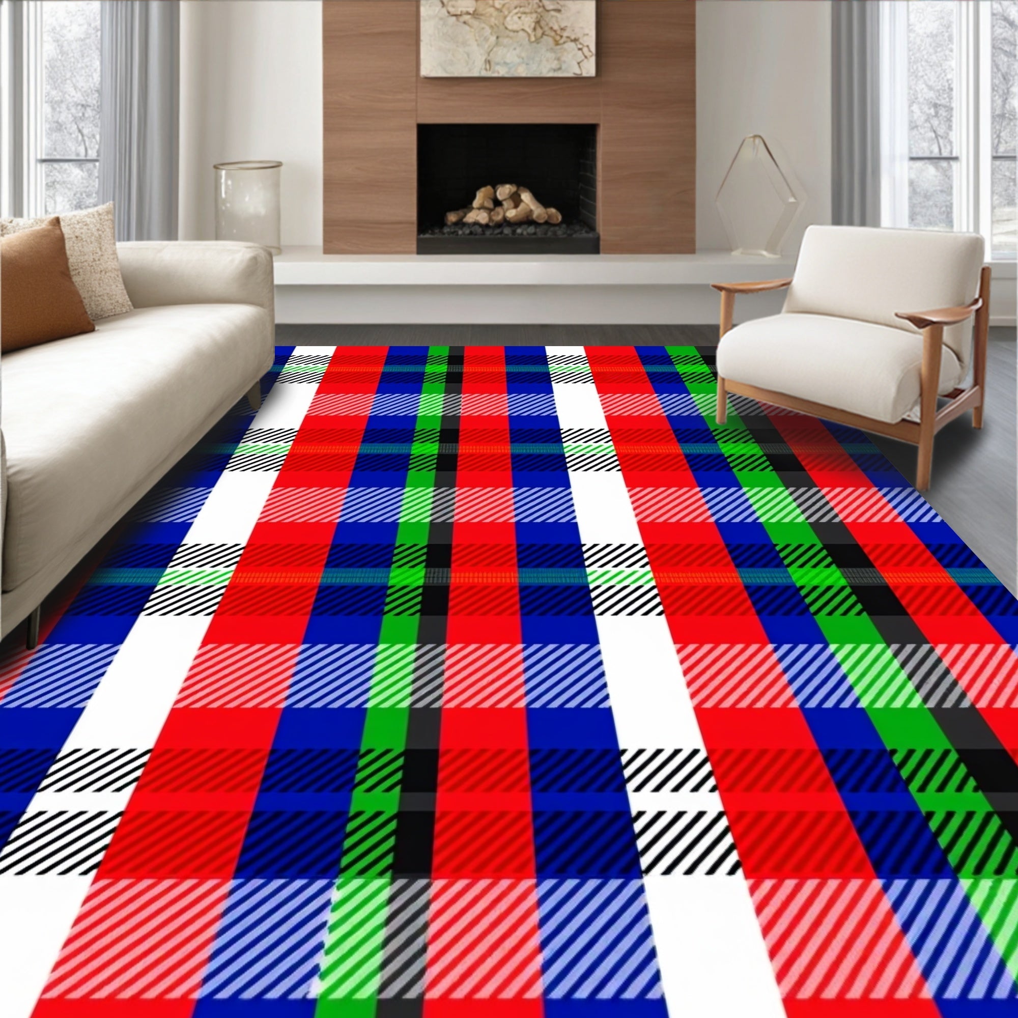 Bold Red Blue Green Plaid Rug