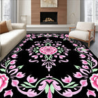 Pink Rose Garden Black Backdrop Rug