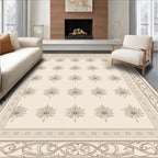 Vintage Beige Floral Scroll Border Rug