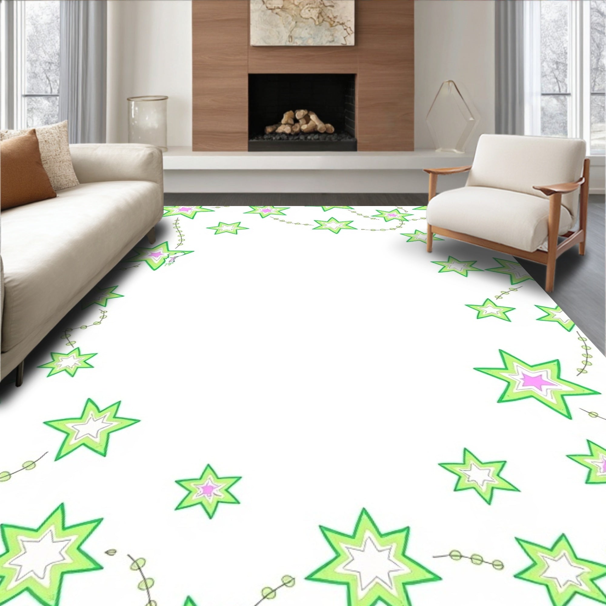 Whimsical Green Star Garland Wonder Rug