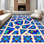 Vibrant Blue Geometric Kaleidoscope Rug