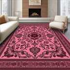 Vintage Pink Floral Scroll Medallion Rug
