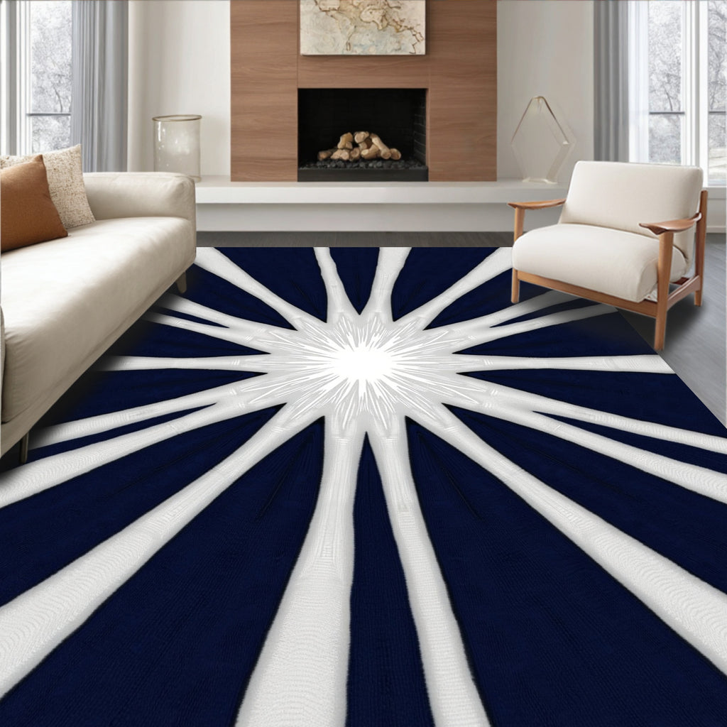 Radiant Starburst Navy White Rug