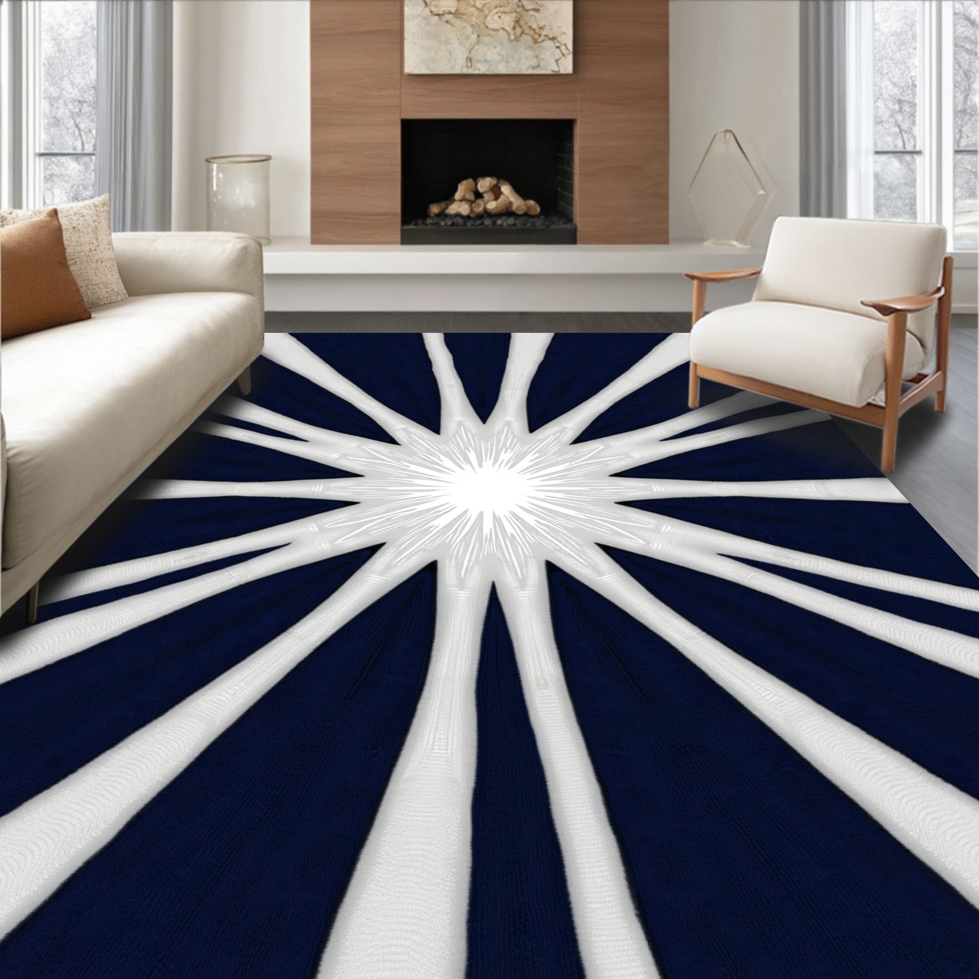 Radiant Starburst Navy White Rug
