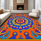 Vibrant Orange Sunburst Mandala Rug