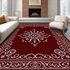 Maroon Elegant Floral Medallion Border Rug