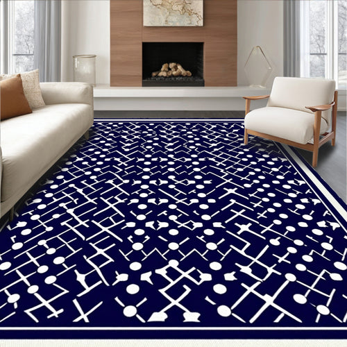 Abstract Navy White Geometric Net Rug