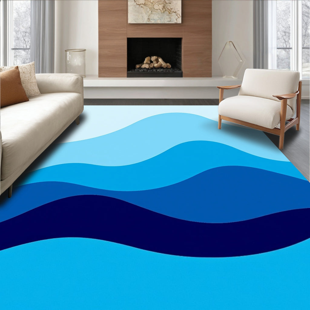 Deep Blue Wave Layered Rug