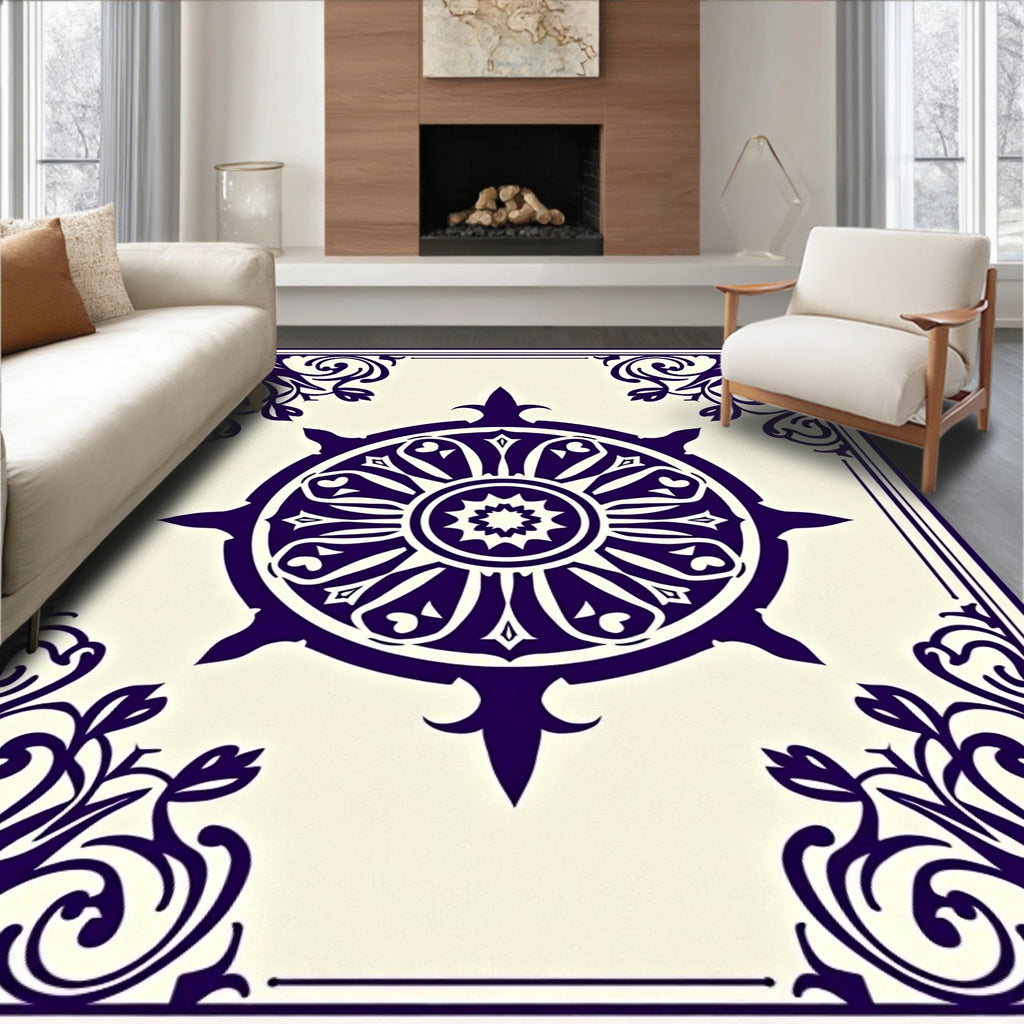 Deep Violet Wheel Floral Corner Rug