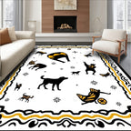 Whimsical Black Yellow Animal Caravan Scene Rug