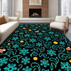 Whimsical Brown Critter Teal Swirl Rug