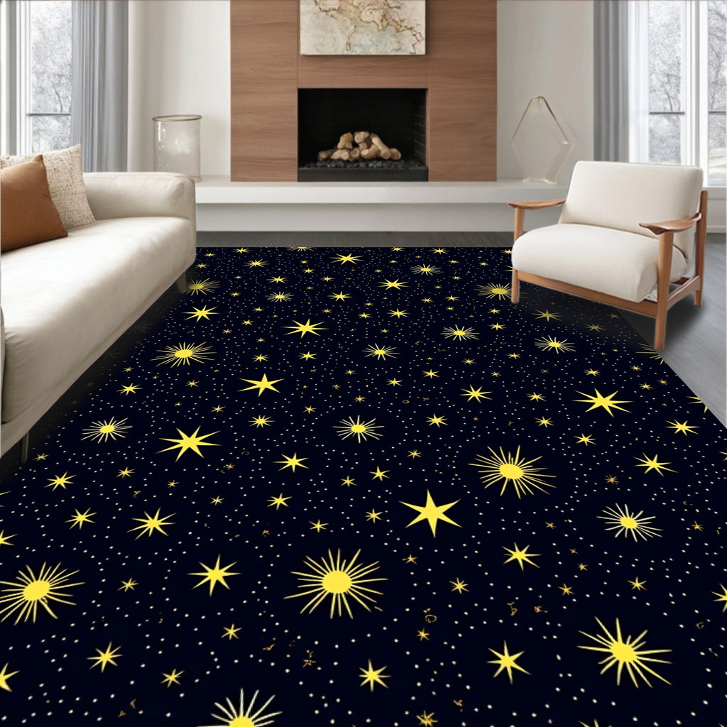 Golden Starry Night Galaxy Rug