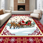Festive Santa Sleigh Snowflakes Border Rug